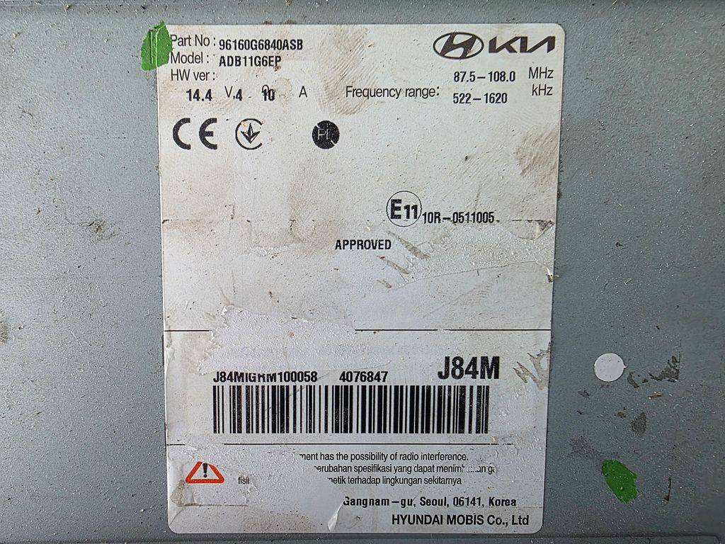 KIA Picanto  Display Multi Media regelunit 96160G6840ASB