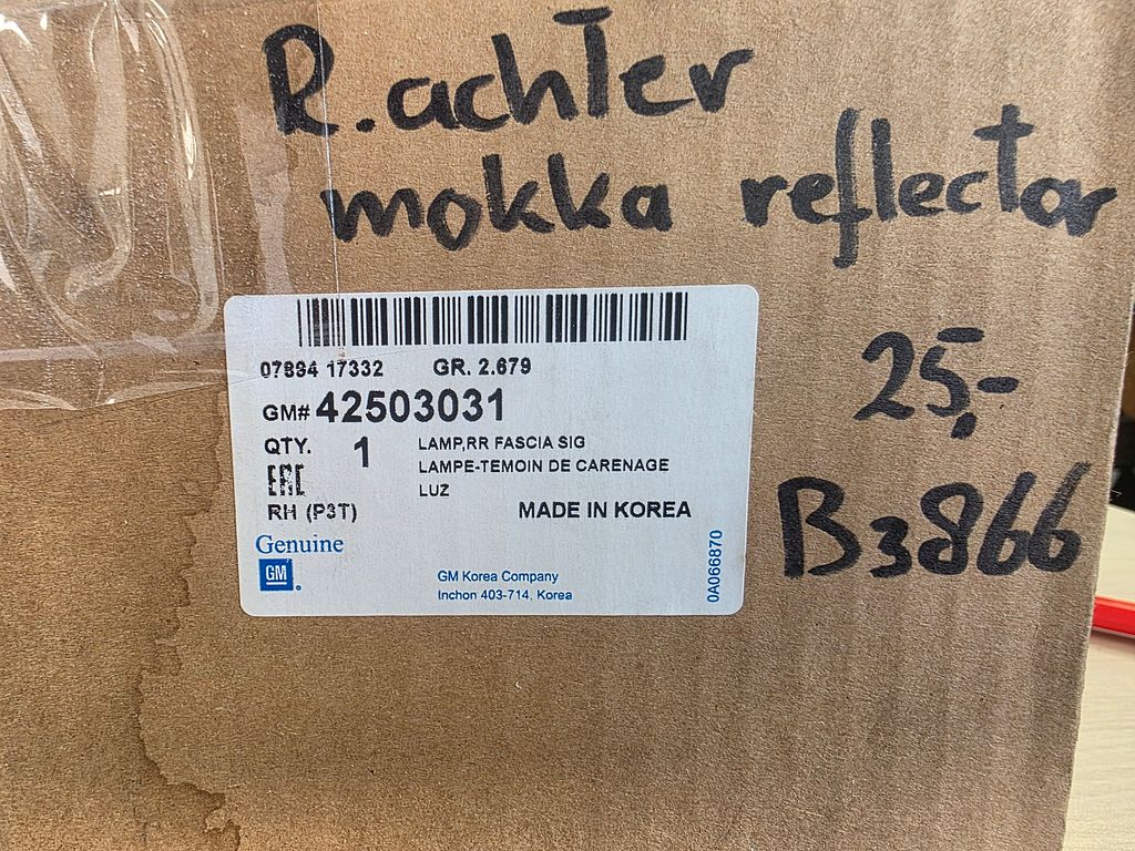 Opel Mokka X Bumper reflector Rechts achter 42503031